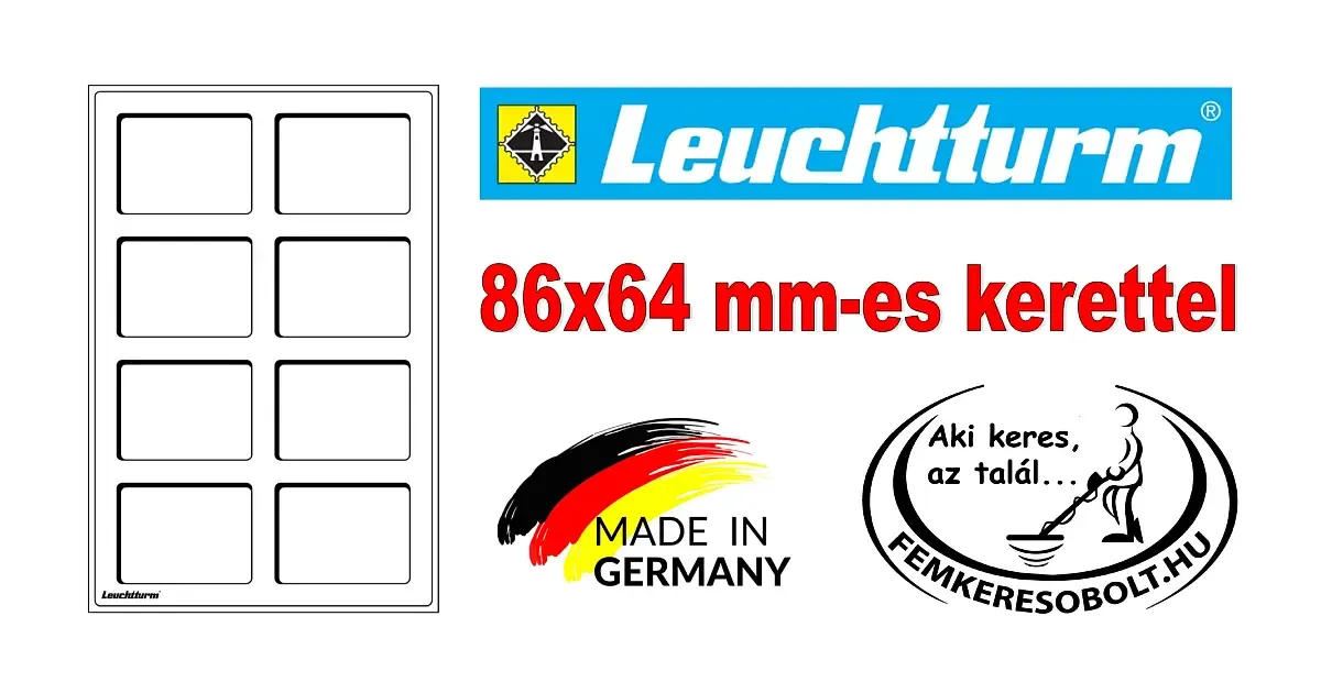 Leuchtturm 2 db érmetartó lap 86x4 mm-es kerettel L méretben.
