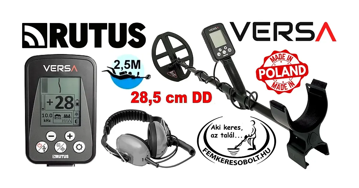 Rutus Versa fémkereső 28,5 cm-es DD szondával vízálló fejhallgatóval